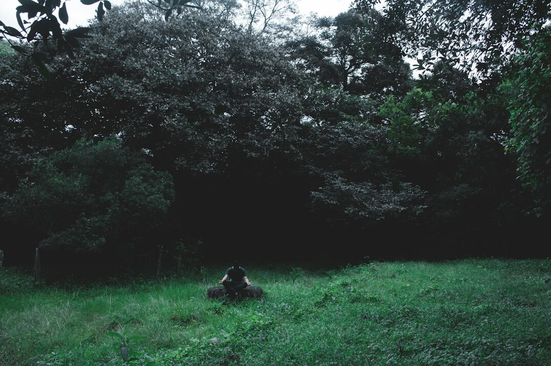 person meditating in nature
