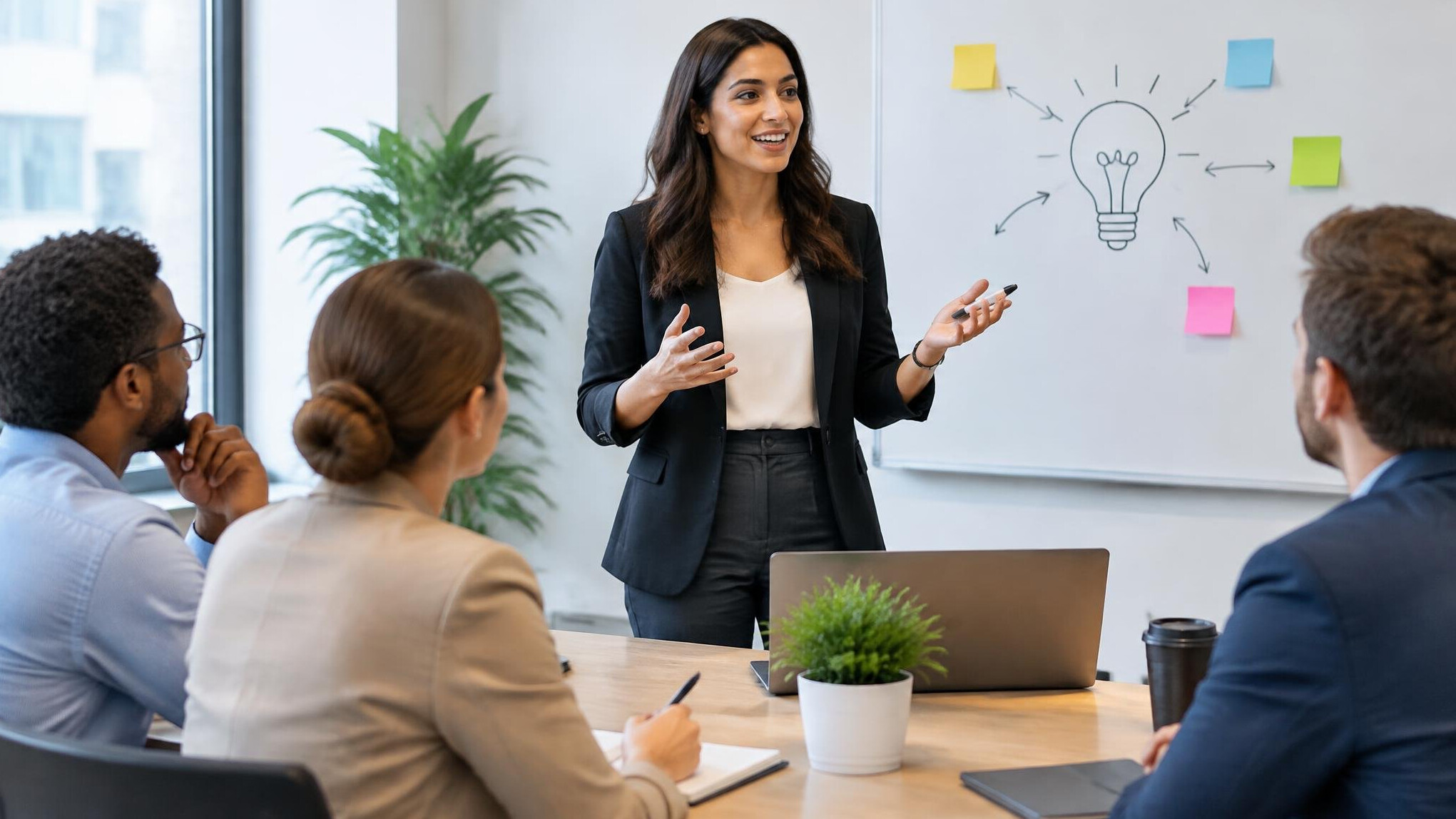 woman presenting ideas to colleagues