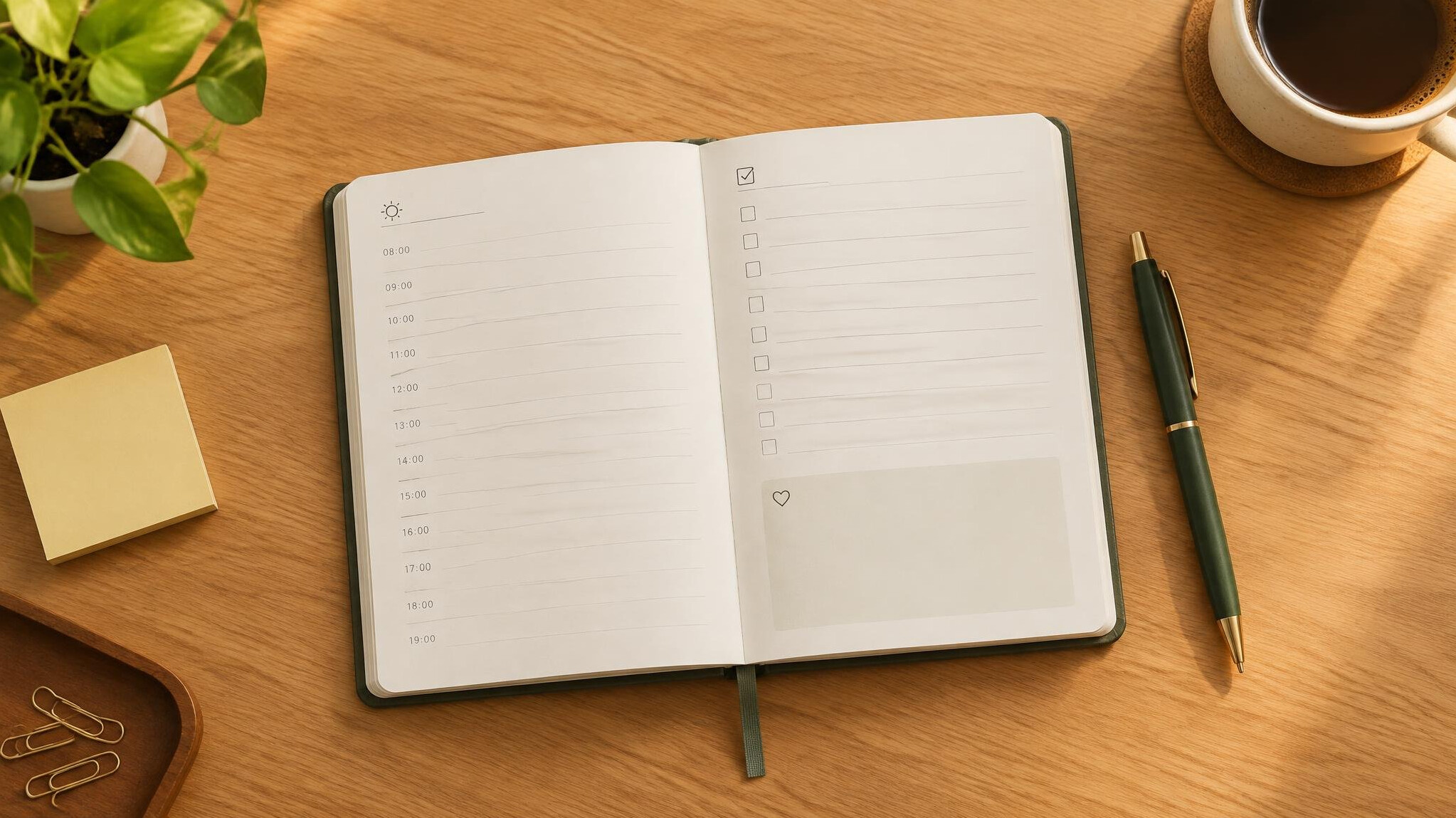 Planner with a pen and a checklist on a desk