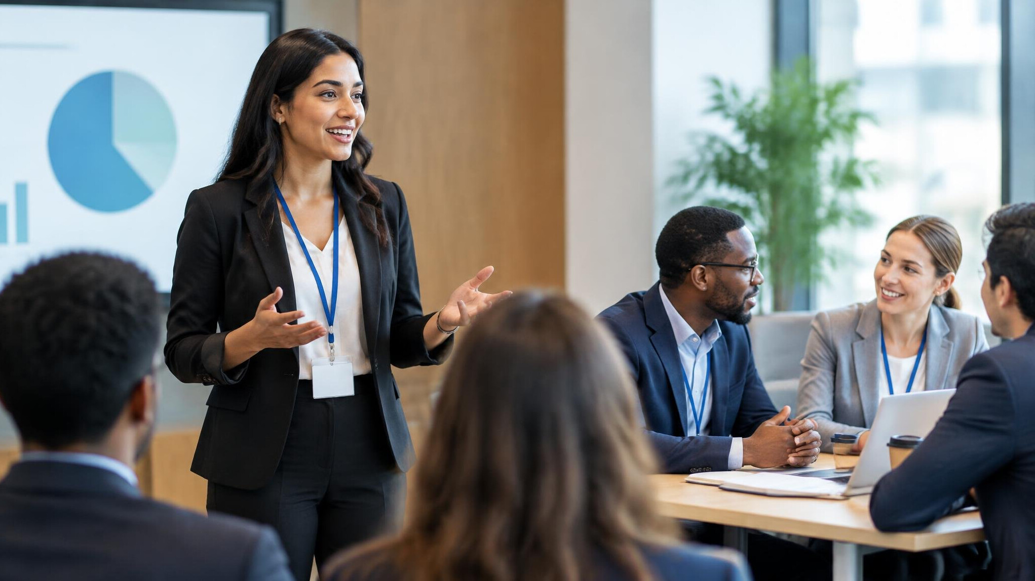 woman presenting at conference